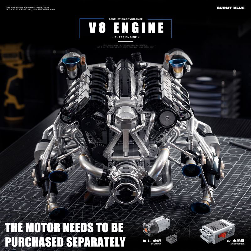 Model Kit Engine V8 - MOC Supercar V8 Motor Bouwstenen Kit-2773