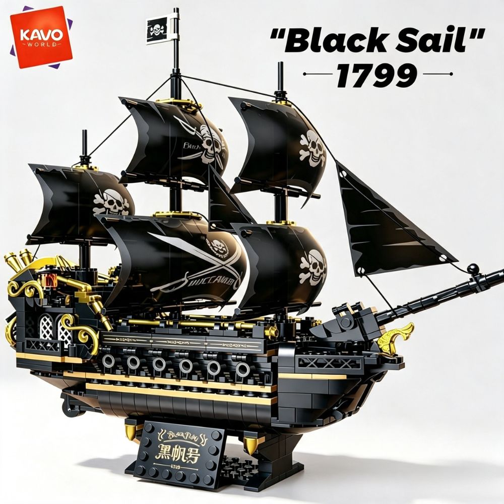 Model Kit Companies - KAVOWORLD 801-delige Zwarte Zeilpiratenschip Bouwstenen Model
