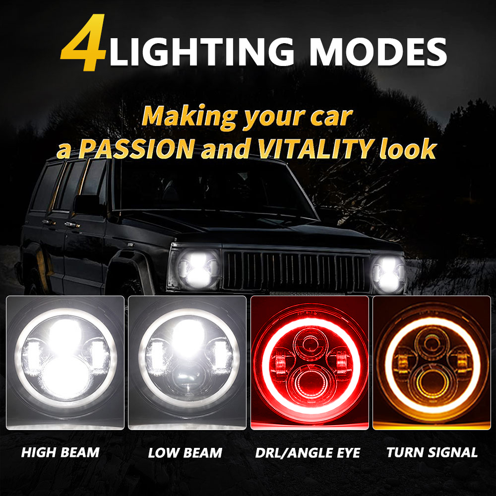 7Inch Led Koplamp Rond H4 Rode - Model Kit Jeep recensie en prijs